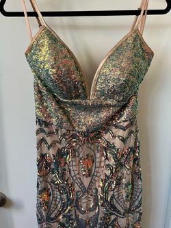 Johnathan Kayne Multicolor Size 6 Sequin Spaghetti Strap Straight Dress on Queenly