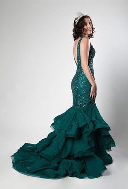 Mac Duggal Green Size 4 Emerald Sheer Ruffles Mermaid Dress on Queenly