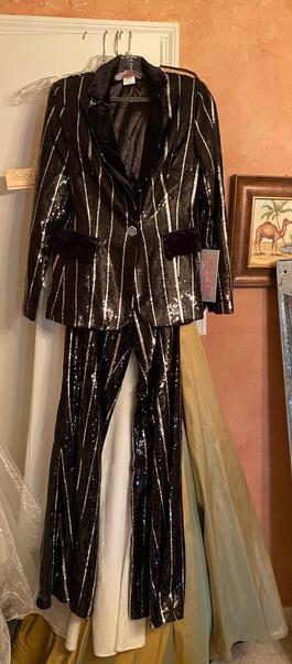 Jovani Black Size 8 Two Piece Floor Length Sequin Jumpsuit Dress on Queenly