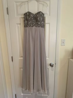 One by Eight Silver Size 6 Jewelled Strapless Ball gown on Queenly