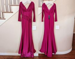 Style Magenta Ruched V-neck Long Sleeve Satin Mermaid Gown Bicici & Coty Pink Size 2 Jersey Mermaid Dress on Queenly