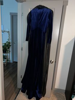 Johnathan Kayne Blue Size 8 Black Tie Velvet Straight Dress on Queenly