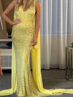 Sherri Hill Yellow Size 4 Sequin Floor Length 50 Off Train Dress on Queenly