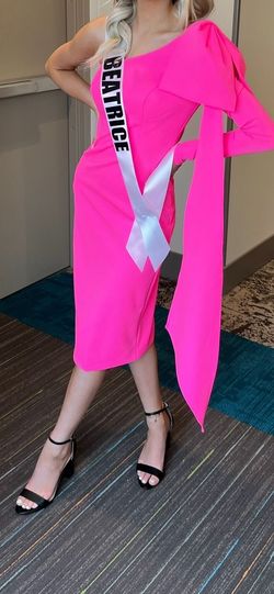 Ashley Lauren Pink Size 0 Midi Medium Height One Shoulder Interview Cocktail Dress on Queenly