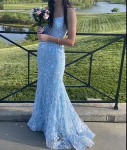 Sherri Hill Blue Size 6 Pageant Prom Spaghetti Strap Mermaid Dress on Queenly