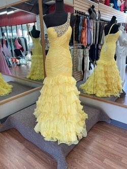 Colors Yellow Size 6 Military Pageant Mermaid Dress on Queenly