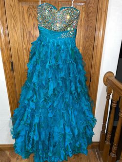 Tiffany Designs Blue Size 6 Floor Length Teal Straight Dress on Queenly