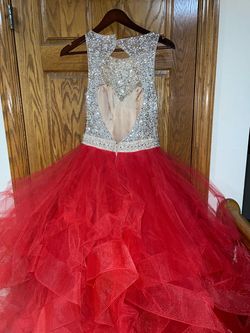 MoriLee Red Size 8 Floor Length Sequin Ball gown on Queenly
