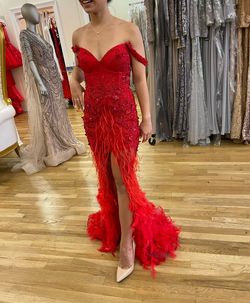 Olga Blanc Red Size 2 Black Tie Side slit Dress on Queenly