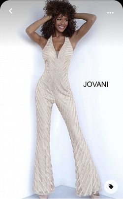 Jovani Nude Size 2 Homecoming Graduation Fully Beaded Medium Height Jumpsuit Dress on Queenly
