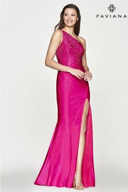 Style S10632 Faviana Purple Size 4 Train Floor Length Mermaid Side slit Dress on Queenly
