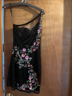 Primavera Black Size 10 Sequin One Shoulder Euphoria Midi Cocktail Dress on Queenly
