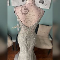 Jovani Silver Size 8 Sheer Floor Length Sequined Mermaid Dress on Queenly