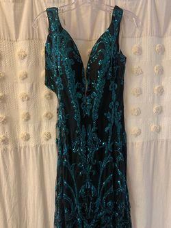 Jovani Black Size 6 Shiny Fringe Sequined Winter Formal Mermaid Dress on Queenly