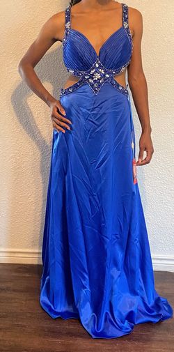 Dancing Queens Royal Blue Size 12 Sequin Military Prom Jewelled A-line Dress on Queenly