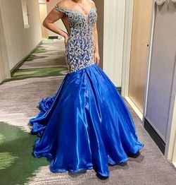 Rachel Allan Blue Size 8 Beaded Top Floor Length Pageant Mermaid Dress on Queenly