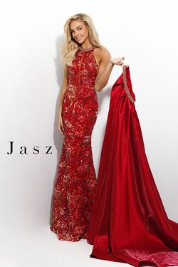 Style 7316 Jasz Couture Red Size 8 Tall Height Black Tie Mermaid Dress on Queenly