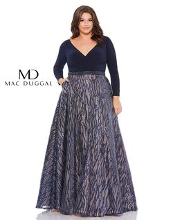 Style 67765F Mac Duggal Blue Size 18 Tall Height Black Tie Ball gown on Queenly