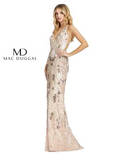 Style 4890M Mac Duggal Nude Size 2 Shiny Backless Floor Length Straight Dress on Queenly