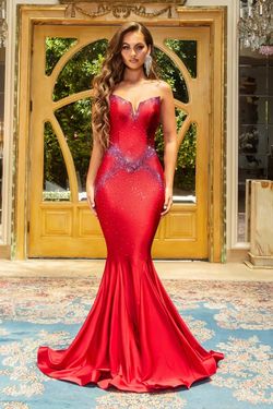 Style PS22242 Portia and Scarlett Red Size 8 Black Tie Prom Shiny Mermaid Dress on Queenly