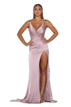 Style Hugo_Gown Portia and Scarlett Purple Size 4 Black Tie Tall Height Side slit Dress on Queenly