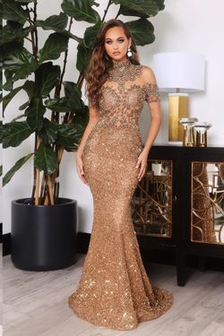 Style PS22418C Portia and Scarlett Nude Size 6 Sequin Fully Beaded Embroidery High Neck Mermaid Dress on Queenly