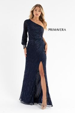 Style 3757 Primavera Blue Size 14 Tall Height Black Tie Prom Side slit Dress on Queenly