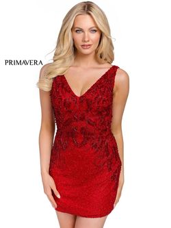 Style 3826 Primavera Red Size 4 Tall Height Cocktail Dress on Queenly