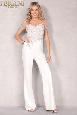 Style 2027E2940 Terani Couture White Size 6 Bachelorette Jumpsuit Dress on Queenly