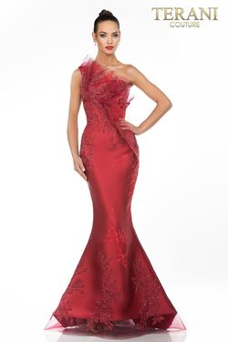 Style 1911E9095 Terani Couture Red Size 16 Burgundy Floor Length Pageant Mermaid Dress on Queenly