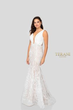 Style 1911P8158 Terani Couture White Size 2 Floor Length Sequin Prom Pageant Mermaid Dress on Queenly