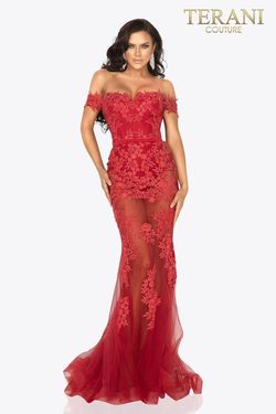 Style 2012P1471 Terani Couture Red Size 2 Tall Height Floor Length Prom Mermaid Dress on Queenly