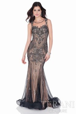 Style 1622GL1981 Terani Couture Black Size 10 Tall Height Floor Length Mermaid Dress on Queenly