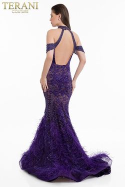 Style 1823GL7531 Terani Couture Purple Size 4 Floor Length Mermaid Dress on Queenly