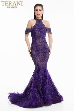 Style 1823GL7531 Terani Couture Purple Size 4 Floor Length Mermaid Dress on Queenly