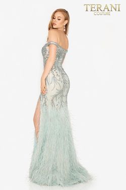 Style 2011GL2181 Terani Couture Blue Size 4 Tall Height Floor Length Side slit Dress on Queenly
