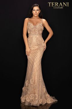 Style 2011GL2216 Terani Couture Gold Size 6 Tall Height Floor Length Straight Dress on Queenly