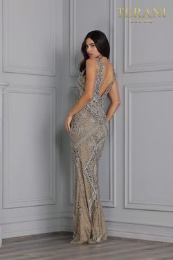 Style 2012GL2399 Terani Couture Silver Size 10 Tall Height Floor Length Gray Straight Dress on Queenly