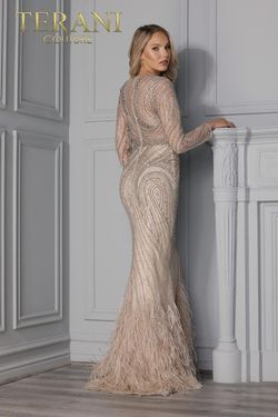 Style 2215GL0107 Terani Couture Nude Size 18 Wedding Guest Tall Height Feather Bridgerton Straight Dress on Queenly