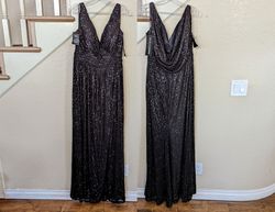 Style Sleeveless Sequined Cowl Back Gown Dylan & David Black Size 12 Wedding Guest Dylan And David Floor Length Side slit Dress on Queenly