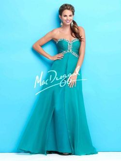 Style 64432L Mac Duggal Blue Size 16 Teal Floor Length Tulle A-line Dress on Queenly