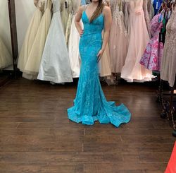 Sherri Hill Blue Size 0 Jersey Mermaid Dress on Queenly