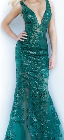 Jovani Green Size 0 Pageant Winter Formal Embroidery Mermaid Dress on Queenly