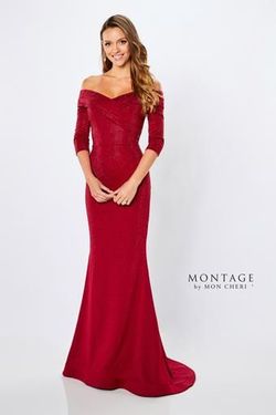 Style 221970 mon cheri Red Size 10 Black Tie Mermaid Dress on Queenly