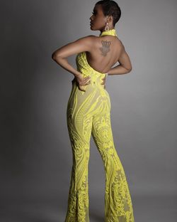 Debbie Carroll Yellow Size 2 50 Off Cape Custom Floor Length Jumpsuit Dress on Queenly