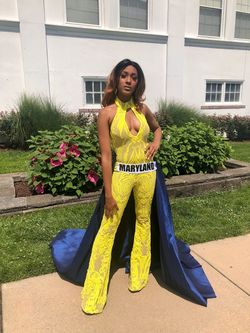 Debbie Carroll Yellow Size 2 50 Off Floor Length Cape Jumpsuit Dress on Queenly