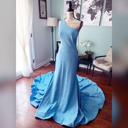 Jovani Blue Size 24 Shiny Sheer Mini Mermaid Dress on Queenly
