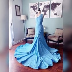 Jovani Blue Size 24 Shiny Sheer Mini Mermaid Dress on Queenly
