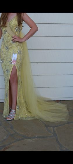 Amarra Yellow Size 2.0 Floor Length Military Mermaid Dress on Queenly