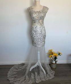 Silver Size 4 Train Dress on Queenly